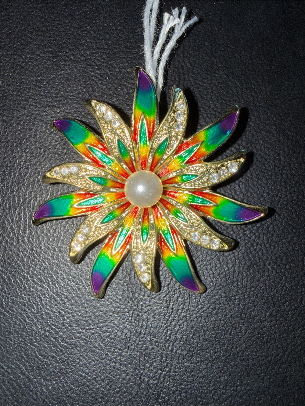 Multicolor Floral Starburst Brooch with Pearl Center